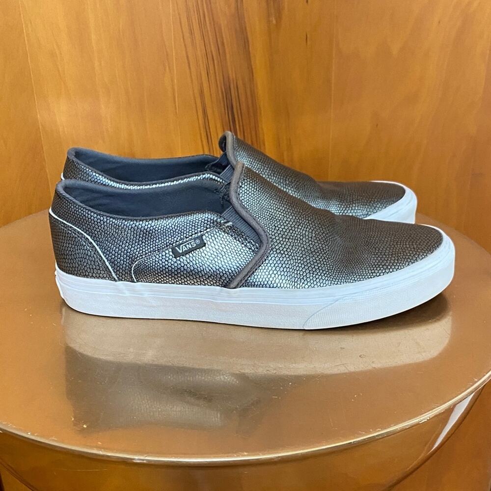 Vans Metallic Silver Gray Snakeskin Look Slip-On Sneakers Shoes Skater Surf Cali